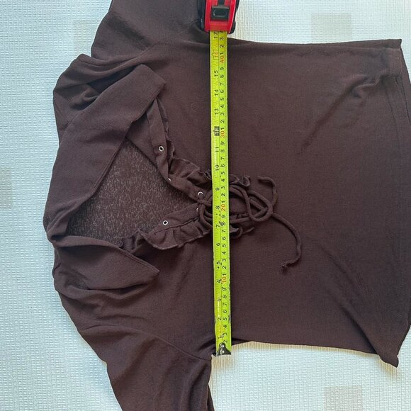 Vintage Y2K Chocolate Brown Ruffle Tie-Up Sheer Top - Made in Canada - Picture 8 of 8